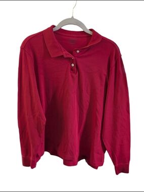 Lands' End Men's Medium Red Button Long Sleeve Polo